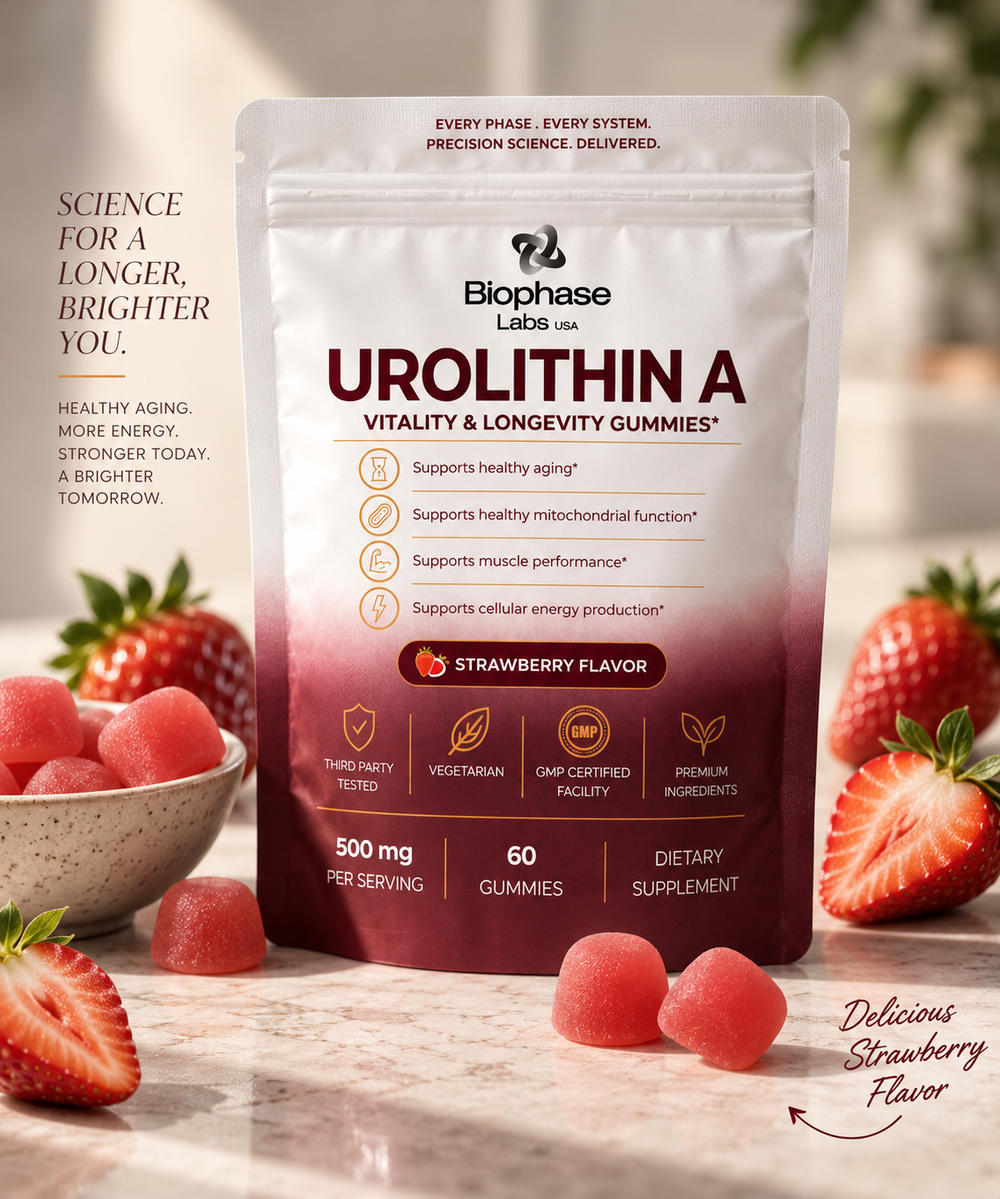 Biophase Labs Urolithin A Gummies, 500 mg per serving, 60 strawberry gummies